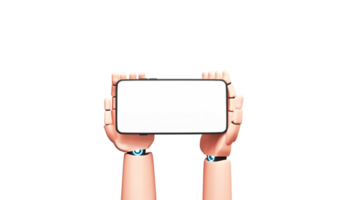 3D Render Of Robotic Hand Holding Empty Smartphone Against Background. png