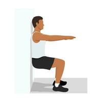 Man doing wall sit exercise. Flat vector