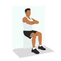 Man doing wall sit exercise. Flat vector