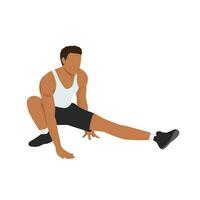 Man doing Hamstring stretch hands on floor. Flat vector