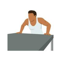 Man doing workout at office desk push up. Flat vector