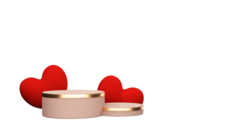 3D Rendering Of Empty Podiums With Red Hearts Element. png