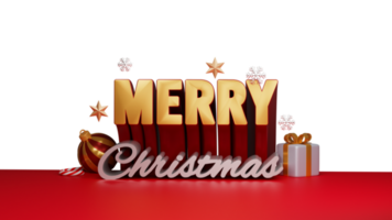 3d hacer alegre Navidad texto con realista regalo caja, chuchería, caramelo caña, dorado estrellas y copos de nieve. png