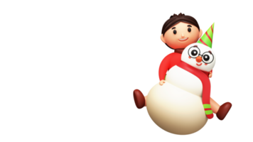 3D Illustration Of Cheerful Young Girl Holding Cute Snowman Against Background And Copy Space. png