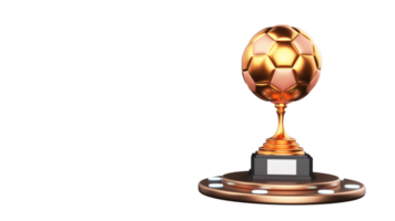 3D Render Golden Soccer Trophy Cup Over Podium And Copy Space. png