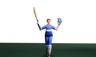 3d rendere di cricket battitore giocatore nel vincente posa contro sfondo e copia spazio. png