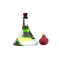 3D Render Of Potion Bottles Icon In Red And Green Color. png