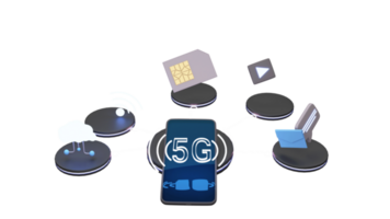 alto velocidad 5g red conectado con nube informática, Wifi, sim tarjeta, vídeo jugar, charla desde teléfono inteligente en 3d prestar. png