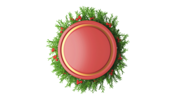 3D Empty Circular Frame Decorated By Fir Leaves With Berries Against Background. png