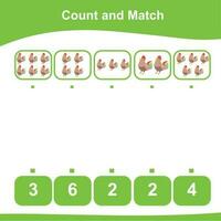 Count and match for preschool. Educational printable math worksheet. Vector illustration.