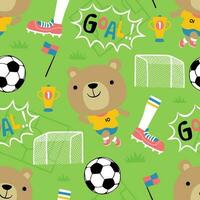 Seamless pattern vector of playing soccer with funny bear, soccer game elements