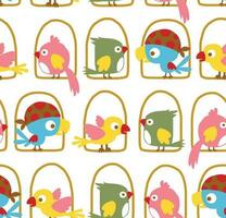 Seamless pattern vector of colorful funny birds cartoon perch on birds swing