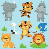 Vector set of with funny animals cartoon in different activity