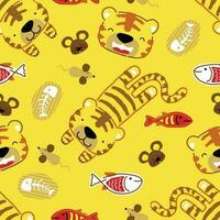 Seamless pattern vector of cat and mouse with fish, pets element cartoon