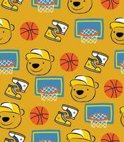 Seamless pattern vector of basketball elements cartoon with bear the basketball player