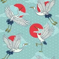 Japanese Heron Seamless Pattern Art vector