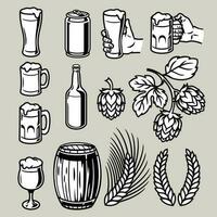 Set of vintage Black and White Beer Objects vector