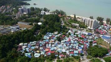 Aerial view Batu Ferringhi suburban kampung house video