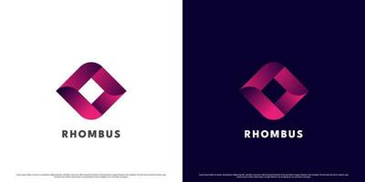 Modern gradient rhombus logo design illustration. Simple creative abstract flat silhouette dark purple gradient rhombus shape. Suitable for corporate web app icon brand mark identity template. vector