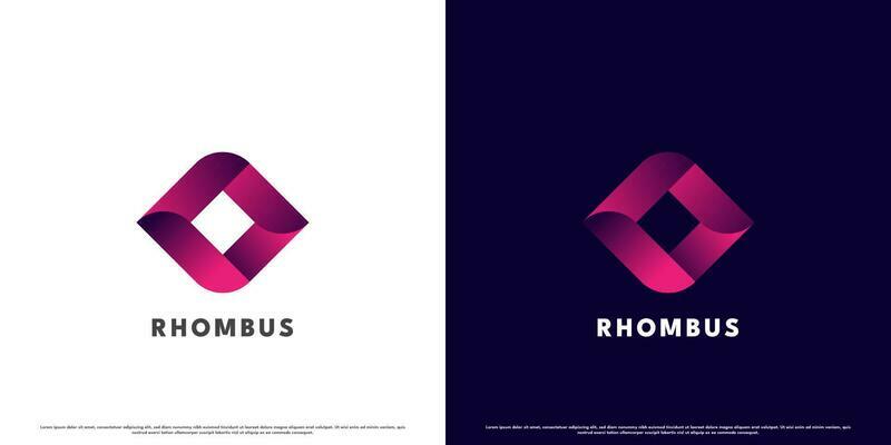 Modern gradient rhombus logo design illustration. Simple creative abstract flat silhouette dark purple gradient rhombus shape. Suitable for corporate web app icon brand mark identity template.