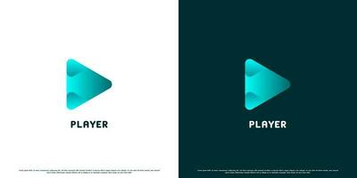 Play button modern logo design illustration. Abstract creative silhouette modern simple gradient triangle media play music game video picture. Suit for technology business company web app icon. vector