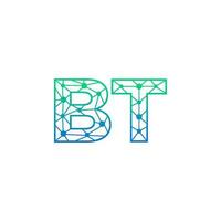 Abstract letter BT logo design with line dot connection for technology and digital business company. vector