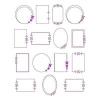 Line art style frames of various shapes. Rectangular and oval minimalist frames are decorated with abstract butterfly leaves. Vector set of design elements