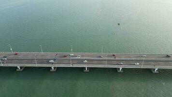 Aerial look down car traffic at Penang Bridge video