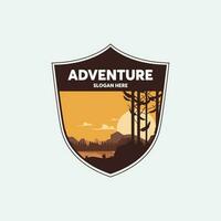 adventure logo design template with simple landscape background vector