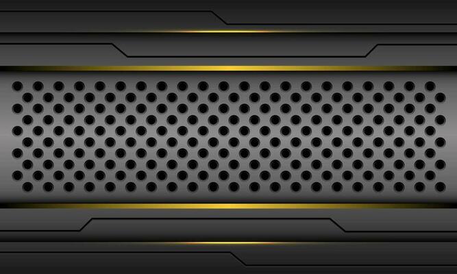 Abstract golden light line power black cyber circuit line circle mesh pattern on grey design modern futuristic technology background vector