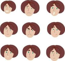 Woman emotions and faces for avatar in flat style vector