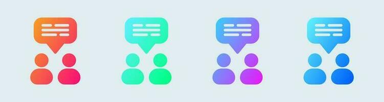 Group chat solid icon in gradient colors. Dialogue signs vector illustration.