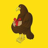 eagle holding a gift box cartoon character vector