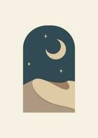 Modern style Ramadan Mubarak greeting card with retro design, moon and desert. Contemporary artistic posters. Abstract modern print vector