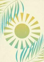 Rainbow colorful sun print boho minimalist wall art. Minimalist art work with palm leaves. Miami summer vibes. vector