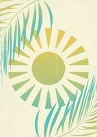 Rainbow colorful sun print boho minimalist wall art. Minimalist art work with palm leaves. Miami summer vibes. vector