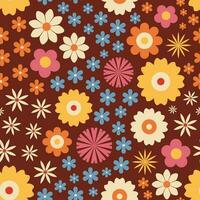 70s retro floral seamless pattern. Digital paper, background. Retro romantic flowers, meadow, summer time. Nostalgic vintage ornament. vector