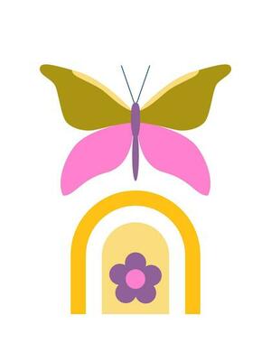 70s retro boho butterfly. Abstract geometric poster. Vintage aestethic.
