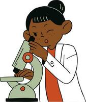 African american scientist using microscope. Vector illustration in cartoon style.