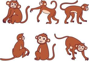 Set of cute monkeys. Vector illustration isolated on a white background. Set off animal