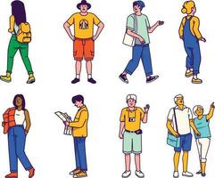 People characters set. Young men and women in casual clothes. Men and women with gadgets. Flat vector illustration.