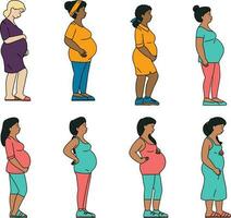 embarazada mujer colocar. vector ilustración en plano estilo en blanco antecedentes. conjunto apagado personas