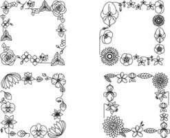 Set of frames with flowers and butterflies. Vector illustration in doodle style.