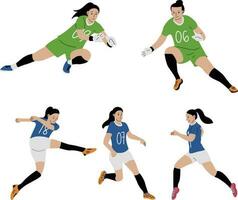 conjunto de fútbol jugadores en acción. vector ilustración en plano estilo.