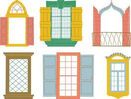 conjunto de ventanas en diferente colores. vector ilustración en plano estilo.