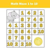 Maze game. Mathematics labyrinth with numbers. Counting from one to ten. Activity for toddlers and kids. vector