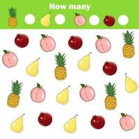 Counting educational children game, math kids activity sheet. How many objects task. Learning mathematics, numbers vector