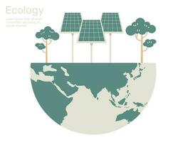 solar paneles con árbol en ligero bulbo y línea verde fábrica y enchufar, ecología naturaleza conservación, ambiental proteccion. vector diseño ilustración.