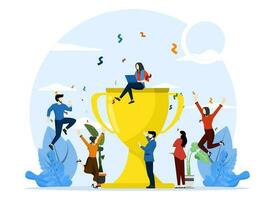 success team concept, people celebrating successful achievement, can be used for landing page, template, ui, web, mobile app, poster, banner, flyer. white background isolated vector illustration.