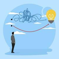 Simplifying ideas to find solutions, thought processes to solve problems, savvy business people go from messy lines to simple light bulb ideas. The concept of finding an easy way to understand. vector